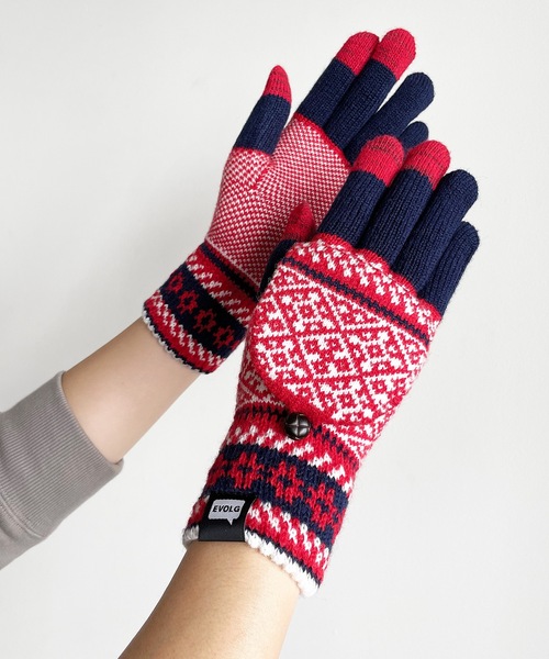 EVOLG（エヴォログ）の「EVOLG エヴォログ：MIT  スマホ対応 メンズ　レディース　ユニセックス ミトン２WAY手袋（手袋・レディース・ホワイト×ブルー/オリーブ/チャコールグレー/ベージュ×ブラック/マスタード/レッド/ネイビー/ワインレッド/ライトグレー・FREE）」の19枚目の写真