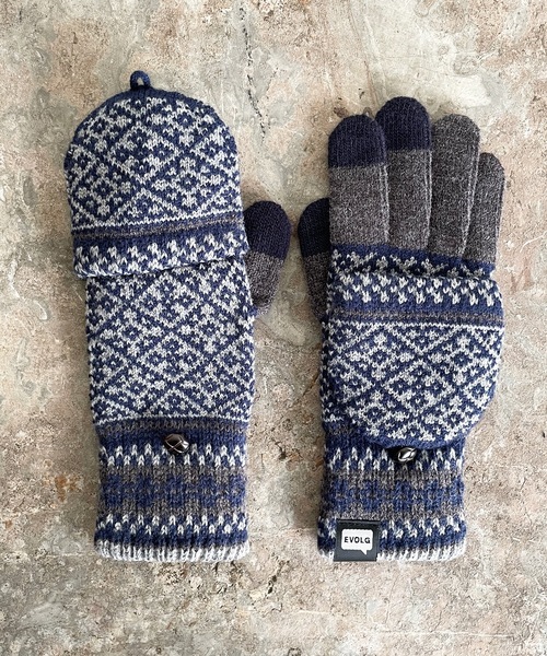 EVOLG（エヴォログ）の「EVOLG エヴォログ：MIT  スマホ対応 メンズ　レディース　ユニセックス ミトン２WAY手袋（手袋・レディース・ホワイト×ブルー/オリーブ/チャコールグレー/ベージュ×ブラック/マスタード/レッド/ネイビー/ワインレッド/ライトグレー・FREE）」の22枚目の写真