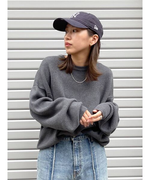 Ungrid（アングリッド）の「カシミヤ混スムース編みルーズニット（ニット/セーター・レディース・グリーン/チャコールグレー・FREE）」の3枚目の写真