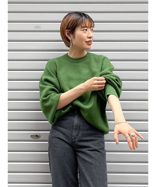 Ungrid（アングリッド）の「カシミヤ混スムース編みルーズニット（ニット/セーター・レディース・グリーン/チャコールグレー・FREE）」の6枚目の写真