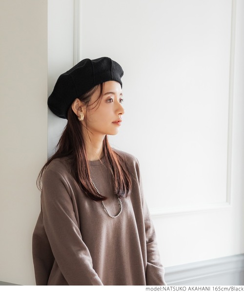 coca(coca)(コカ)の「ニットベレー帽(ニットキャップ/ビーニー・レディース・ベージュ/ブラック・ONE SIZE)」の5枚目の写真