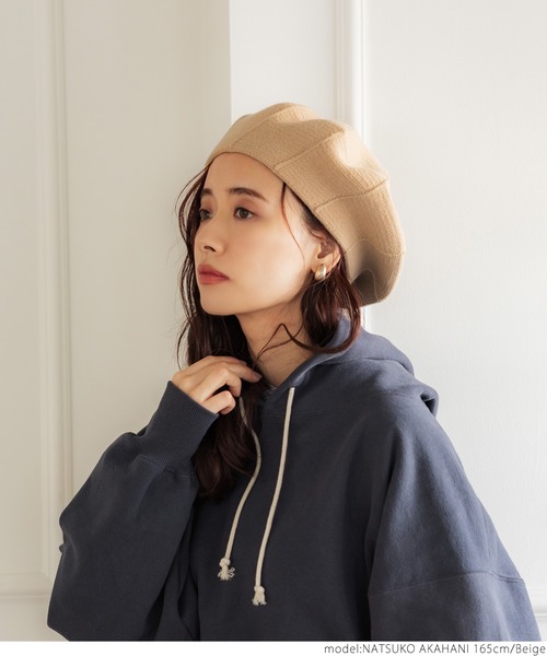 coca(coca)(コカ)の「ニットベレー帽(ニットキャップ/ビーニー・レディース・ベージュ/ブラック・ONE SIZE)」の9枚目の写真