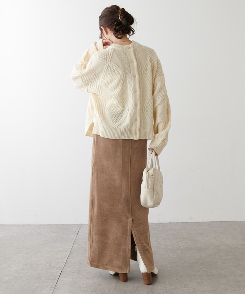 PUAL CE CIN（ピュアルセシン）の「ストレッチコールテンスカート（スカート・レディース・ブラック/ベージュ/ブルーグレー・FREE）」の4枚目の写真