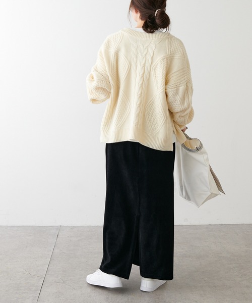 PUAL CE CIN（ピュアルセシン）の「ストレッチコールテンスカート（スカート・レディース・ブラック/ベージュ/ブルーグレー・FREE）」の21枚目の写真