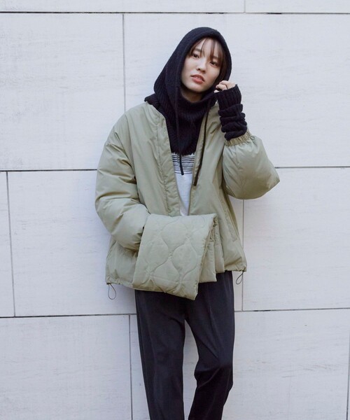 PUBLUX（パブリュクス）の「PUBLUX/パブリュクス マフラー付き中綿ジャケット（ダウンジャケット/コート・レディース・カーキ/アイボリー/ブラック・ﾌﾘ-）」の14枚目の写真