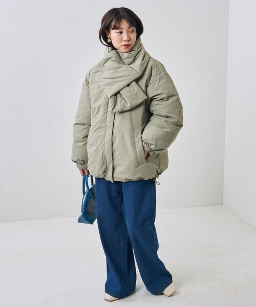PUBLUX（パブリュクス）の「PUBLUX/パブリュクス マフラー付き中綿ジャケット（ダウンジャケット/コート・レディース・カーキ/アイボリー/ブラック・ﾌﾘ-）」の18枚目の写真