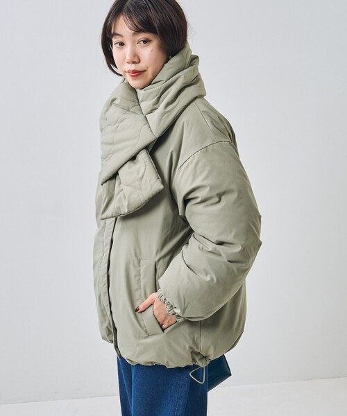 PUBLUX（パブリュクス）の「PUBLUX/パブリュクス マフラー付き中綿ジャケット（ダウンジャケット/コート・レディース・カーキ/アイボリー/ブラック・ﾌﾘ-）」の21枚目の写真