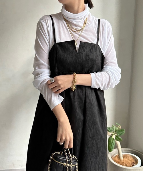 DouDou（ドゥドゥ）の「【WEB限定】ジャガードビスチェワンピース（ワンピース・レディース・ブラック/オフホワイト・FREE）」の4枚目の写真