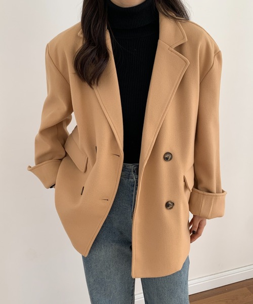 ECLIN（エクラン）の「ニットメルトンルーズシルエットダブルテーラードジャケット（テーラードジャケット・レディース・ベージュ/アイボリー/モカ・S/M/L）」の13枚目の写真