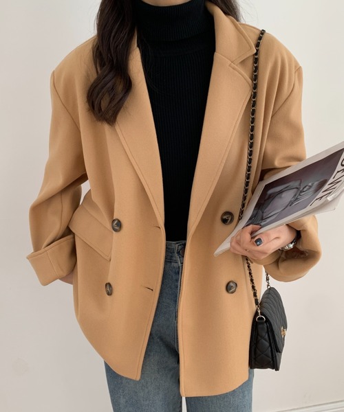 ECLIN（エクラン）の「ニットメルトンルーズシルエットダブルテーラードジャケット（テーラードジャケット・レディース・ベージュ/アイボリー/モカ・S/M/L）」の17枚目の写真