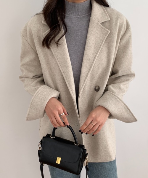 ECLIN（エクラン）の「ニットメルトンルーズシルエットダブルテーラードジャケット（テーラードジャケット・レディース・ベージュ/アイボリー/モカ・S/M/L）」の9枚目の写真