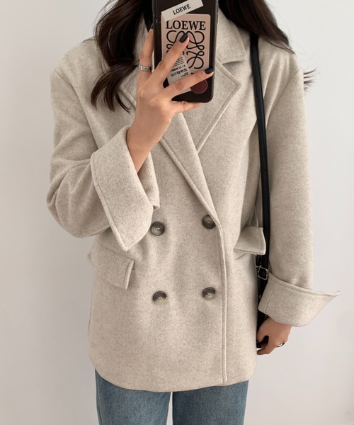 ECLIN（エクラン）の「ニットメルトンルーズシルエットダブルテーラードジャケット（テーラードジャケット・レディース・ベージュ/アイボリー/モカ・S/M/L）」の20枚目の写真