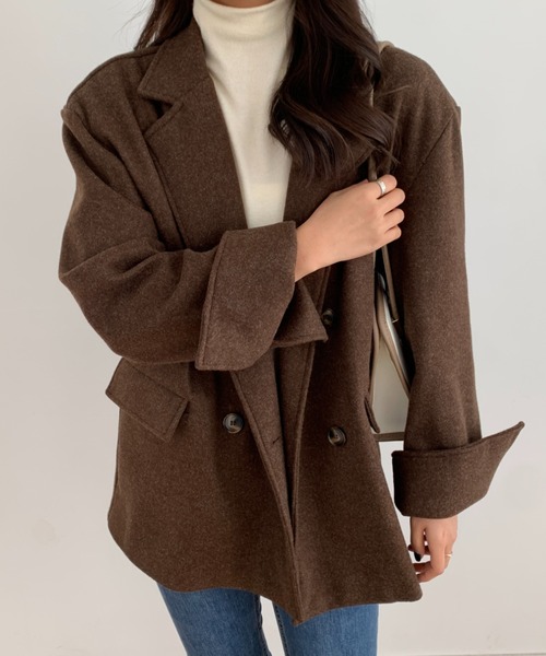 ECLIN（エクラン）の「ニットメルトンルーズシルエットダブルテーラードジャケット（テーラードジャケット・レディース・ベージュ/アイボリー/モカ・S/M/L）」の14枚目の写真