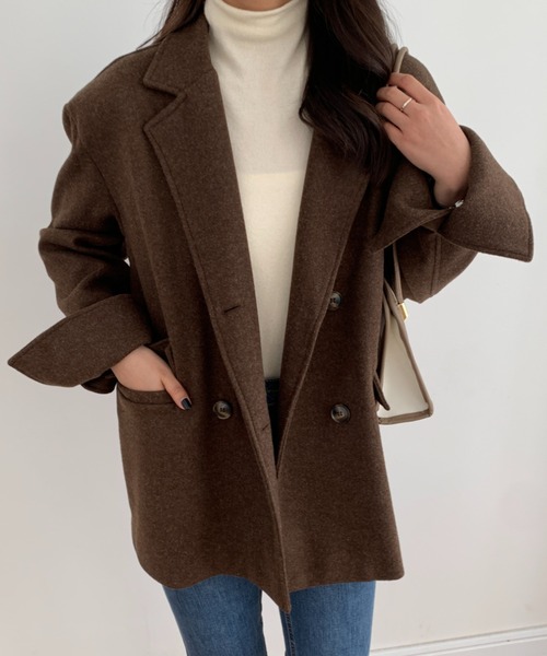 ECLIN（エクラン）の「ニットメルトンルーズシルエットダブルテーラードジャケット（テーラードジャケット・レディース・ベージュ/アイボリー/モカ・S/M/L）」の7枚目の写真