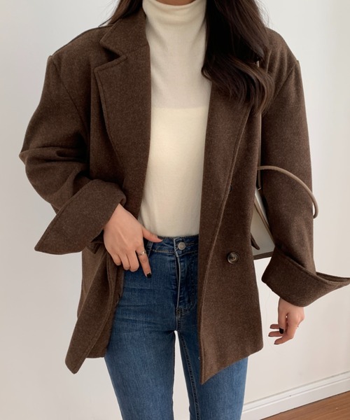 ECLIN（エクラン）の「ニットメルトンルーズシルエットダブルテーラードジャケット（テーラードジャケット・レディース・ベージュ/アイボリー/モカ・S/M/L）」の21枚目の写真