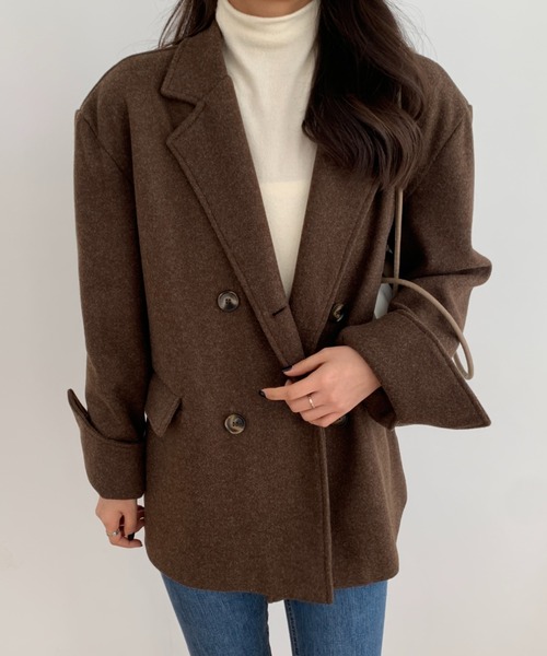 ECLIN（エクラン）の「ニットメルトンルーズシルエットダブルテーラードジャケット（テーラードジャケット・レディース・ベージュ/アイボリー/モカ・S/M/L）」の4枚目の写真