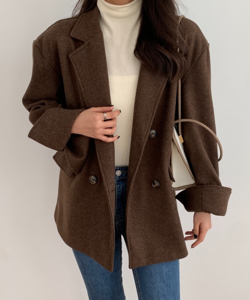 ECLIN（エクラン）の「ニットメルトンルーズシルエットダブルテーラードジャケット（テーラードジャケット・レディース・ベージュ/アイボリー/モカ・S/M/L）」の18枚目の写真