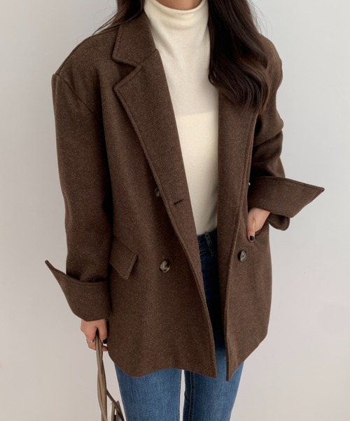 ECLIN（エクラン）の「ニットメルトンルーズシルエットダブルテーラードジャケット（テーラードジャケット・レディース・ベージュ/アイボリー/モカ・S/M/L）」の11枚目の写真