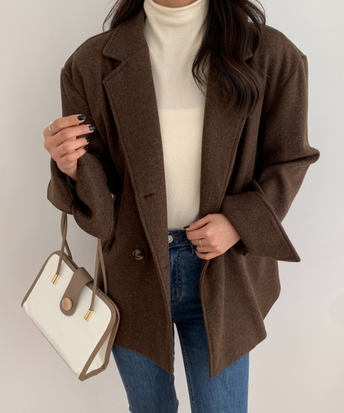 ECLIN（エクラン）の「ニットメルトンルーズシルエットダブルテーラードジャケット（テーラードジャケット・レディース・ベージュ/アイボリー/モカ・S/M/L）」の15枚目の写真