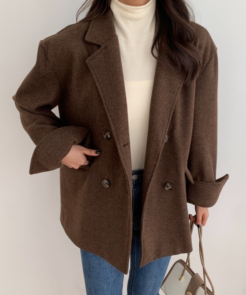 ECLIN（エクラン）の「ニットメルトンルーズシルエットダブルテーラードジャケット（テーラードジャケット・レディース・ベージュ/アイボリー/モカ・S/M/L）」の8枚目の写真