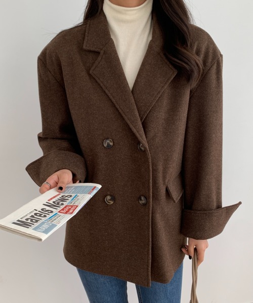 ECLIN（エクラン）の「ニットメルトンルーズシルエットダブルテーラードジャケット（テーラードジャケット・レディース・ベージュ/アイボリー/モカ・S/M/L）」の5枚目の写真