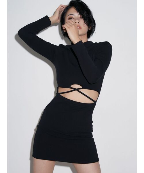 GYDA（ジェイダ）の「ウエストクロスタイトミニワンピース（ワンピース・レディース・グレー/ブラック・FREE）」の4枚目の写真