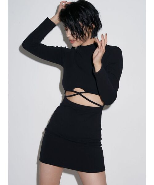 GYDA（ジェイダ）の「ウエストクロスタイトミニワンピース（ワンピース・レディース・グレー/ブラック・FREE）」の5枚目の写真