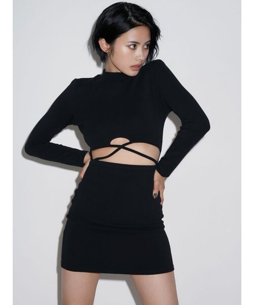 GYDA（ジェイダ）の「ウエストクロスタイトミニワンピース（ワンピース・レディース・グレー/ブラック・FREE）」の6枚目の写真