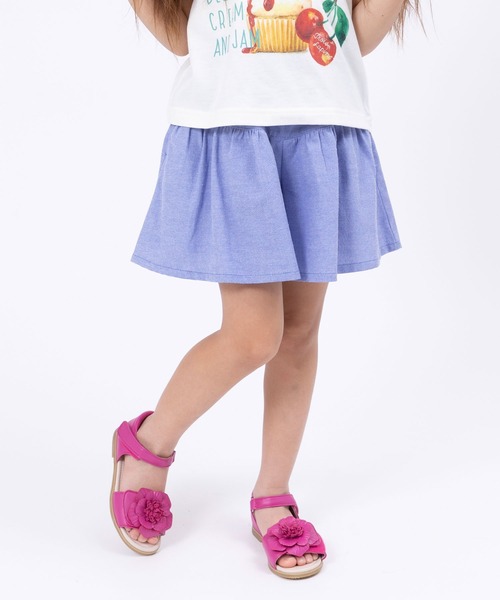 trois lapins kp(トロワラパンケーピー)の「ダンガリー キュロットパンツ(100~130)(その他パンツ・キッズ・ブルー/ライトオリーブ・100cm/110cm/120cm/130cm)」の1枚目の写真