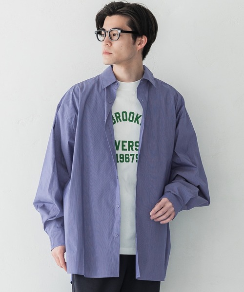coca(coca)(コカ)の「メンズ ストライプオーバーシルエットシャツ(シャツ/ブラウス・メンズ・ホワイト/ネイビー・ONE SIZE)」の1枚目の写真