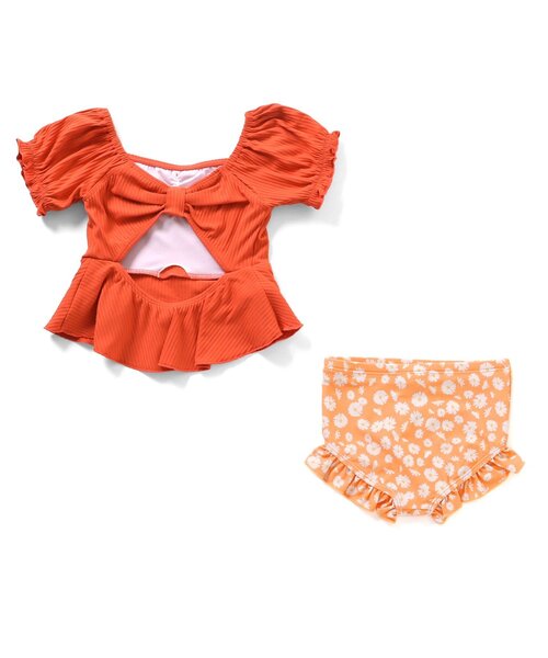 BREEZE（ブリーズ）の「【UVカット】パフスリーブセパレート水着（水着・キッズ・オレンジ/オフホワイト・120/80/90/110/130/140/100）」の11枚目の写真