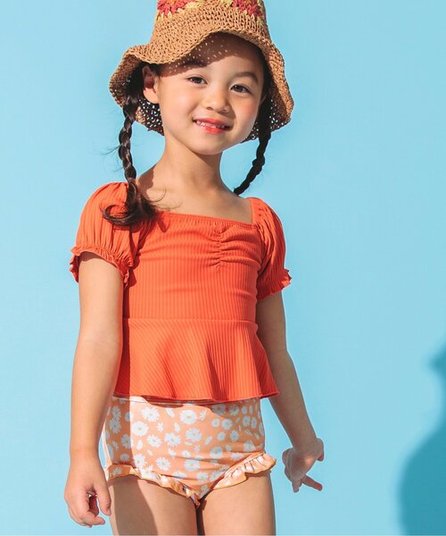 BREEZE（ブリーズ）の「【UVカット】パフスリーブセパレート水着（水着・キッズ・オレンジ/オフホワイト・120/80/90/110/130/140/100）」の3枚目の写真
