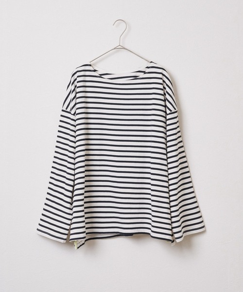 audrey and john wad（オードリーアンドジョンワッド）の「【Audrey and John Wad】USAコットンボーダーオーバーカットソー -手洗い可-（Tシャツ/カットソー・レディース・ネイビー/ブラック×ホワイト・FREE）」の9枚目の写真