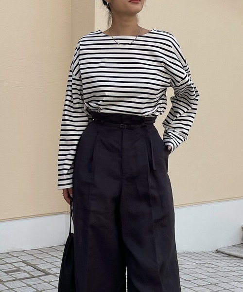 audrey and john wad（オードリーアンドジョンワッド）の「【Audrey and John Wad】USAコットンボーダーオーバーカットソー -手洗い可-（Tシャツ/カットソー・レディース・ネイビー/ブラック×ホワイト・FREE）」の21枚目の写真