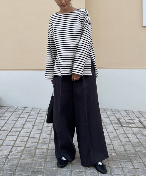audrey and john wad（オードリーアンドジョンワッド）の「【Audrey and John Wad】USAコットンボーダーオーバーカットソー -手洗い可-（Tシャツ/カットソー・レディース・ネイビー/ブラック×ホワイト・FREE）」の15枚目の写真