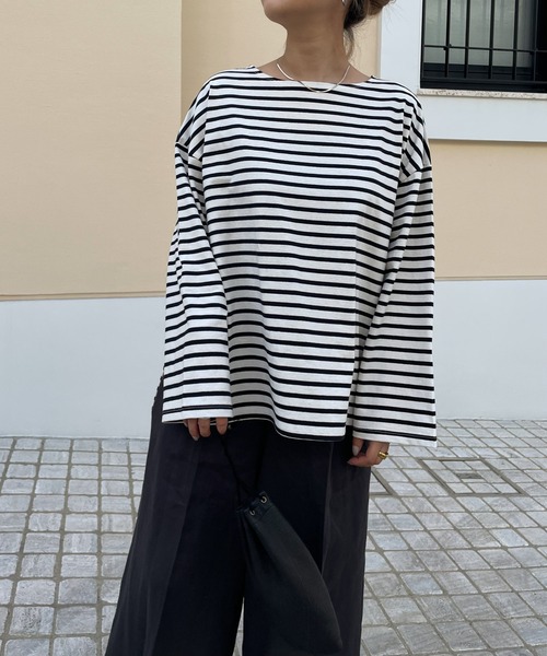 audrey and john wad（オードリーアンドジョンワッド）の「【Audrey and John Wad】USAコットンボーダーオーバーカットソー -手洗い可-（Tシャツ/カットソー・レディース・ネイビー/ブラック×ホワイト・FREE）」の14枚目の写真