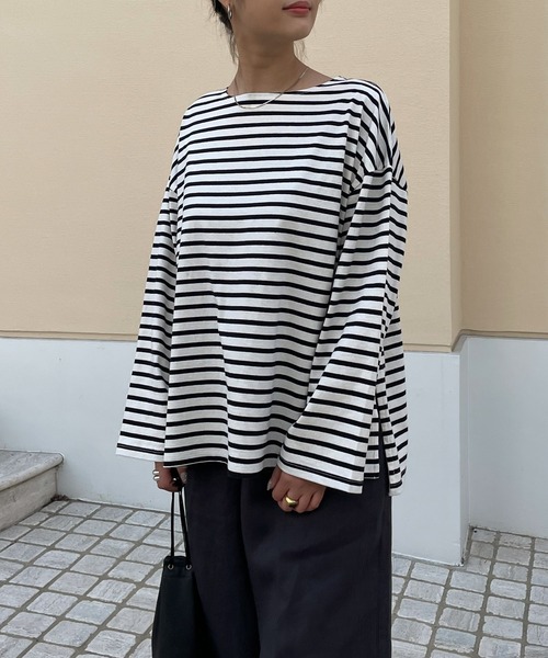 audrey and john wad（オードリーアンドジョンワッド）の「【Audrey and John Wad】USAコットンボーダーオーバーカットソー -手洗い可-（Tシャツ/カットソー・レディース・ネイビー/ブラック×ホワイト・FREE）」の13枚目の写真