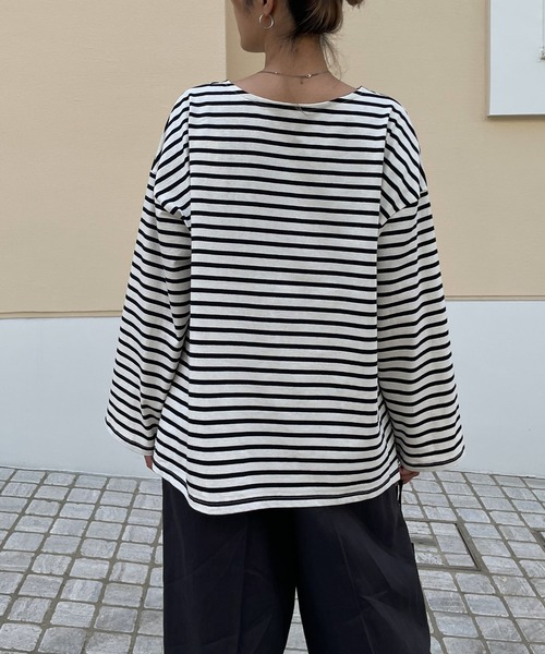 audrey and john wad（オードリーアンドジョンワッド）の「【Audrey and John Wad】USAコットンボーダーオーバーカットソー -手洗い可-（Tシャツ/カットソー・レディース・ネイビー/ブラック×ホワイト・FREE）」の12枚目の写真