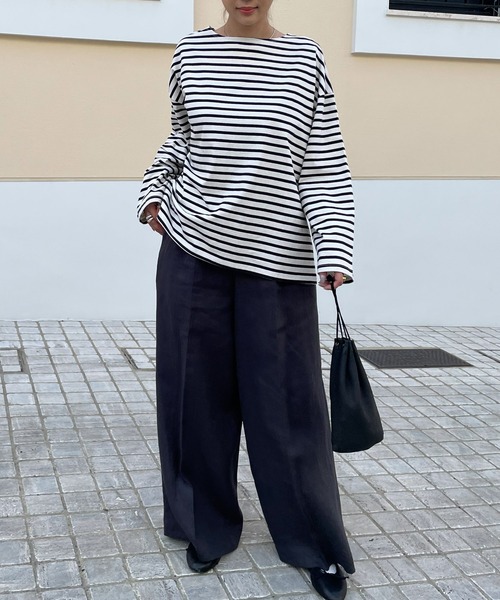 audrey and john wad（オードリーアンドジョンワッド）の「【Audrey and John Wad】USAコットンボーダーオーバーカットソー -手洗い可-（Tシャツ/カットソー・レディース・ネイビー/ブラック×ホワイト・FREE）」の11枚目の写真