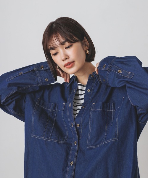 lil nina（リルニーナ）の「綿100% デニム 裾カットオフデザインシャツ