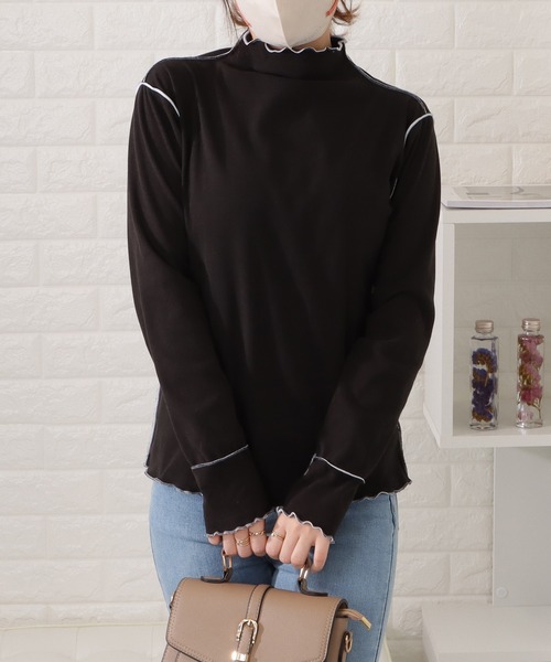 DAYRA（デイラ）の「プチハイネックメロウステッチプルオーバー（Tシャツ/カットソー・レディース・ホワイト/グリーン/ブラック/キャメル/ブラウン/アイボリー・FREE）」の13枚目の写真