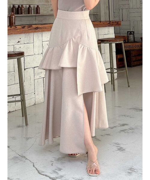 dazzlin（ダズリン）の「ギャザーフリルリネンライクスカート（スカート・レディース・ベージュ/グレー/ブルー・SMALL/MEDIUM）」の2枚目の写真