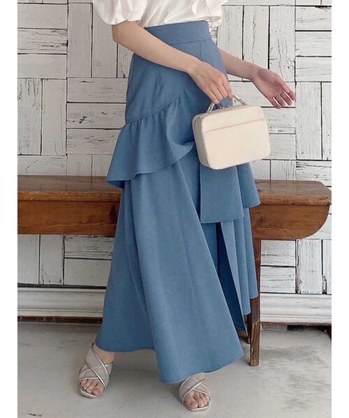 dazzlin（ダズリン）の「ギャザーフリルリネンライクスカート（スカート・レディース・ベージュ/グレー/ブルー・SMALL/MEDIUM）」の3枚目の写真