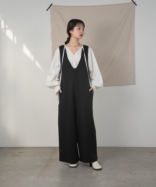Amiur(エミレ)の「2way stitch combinaison(サロペット/オーバーオール・レディース・ブラック/アイボリー・S/M)」の15枚目の写真