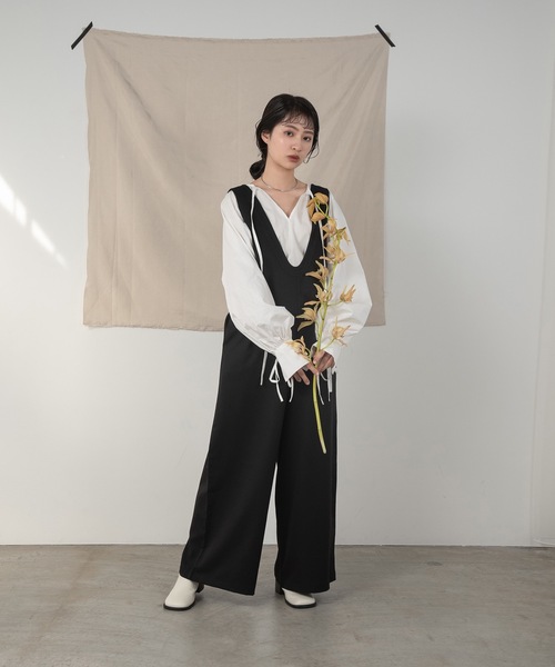 Amiur(エミレ)の「2way stitch combinaison(サロペット/オーバーオール・レディース・ブラック/アイボリー・S/M)」の12枚目の写真