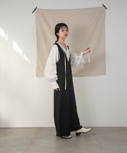Amiur(エミレ)の「2way stitch combinaison(サロペット/オーバーオール・レディース・ブラック/アイボリー・S/M)」の14枚目の写真