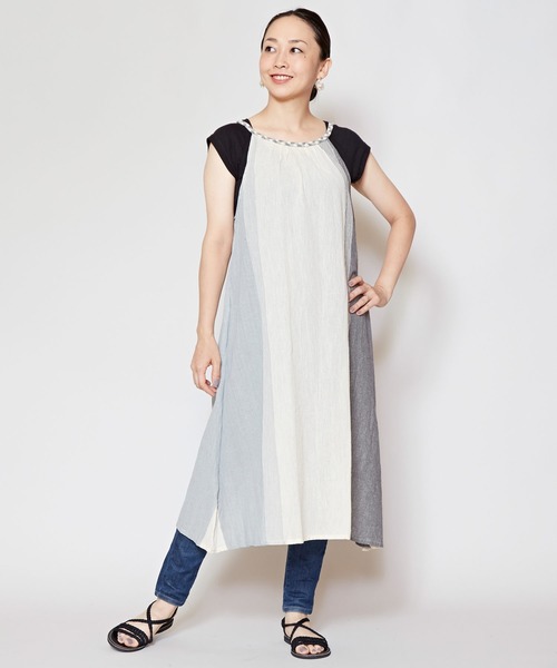 チャイハネ（チャイハネ）の「【チャイハネ】カラパナストライプキャミワンピース（ワンピース・レディース・ブラック/ブルー/カーキ/オレンジ/ホワイト・FREE）」の2枚目の写真