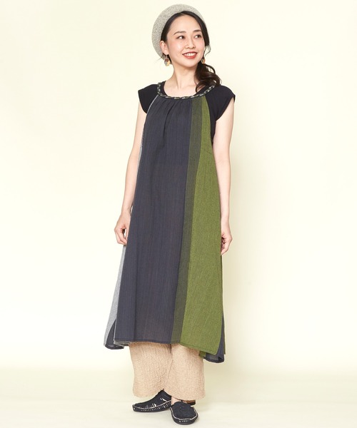 チャイハネ（チャイハネ）の「【チャイハネ】カラパナストライプキャミワンピース（ワンピース・レディース・ブラック/ブルー/カーキ/オレンジ/ホワイト・FREE）」の3枚目の写真