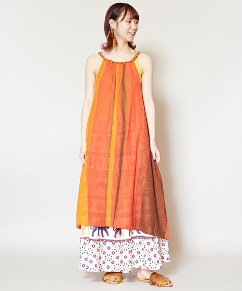 チャイハネ（チャイハネ）の「【チャイハネ】カラパナストライプキャミワンピース（ワンピース・レディース・ブラック/ブルー/カーキ/オレンジ/ホワイト・FREE）」の5枚目の写真