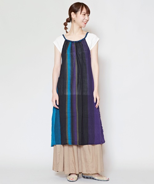 チャイハネ（チャイハネ）の「【チャイハネ】カラパナストライプキャミワンピース（ワンピース・レディース・ブラック/ブルー/カーキ/オレンジ/ホワイト・FREE）」の10枚目の写真